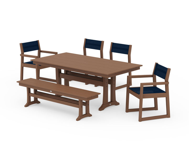 POLYWOOD® EDGE Sling 6-Piece Farmhouse Dining Set With Trestle Legs