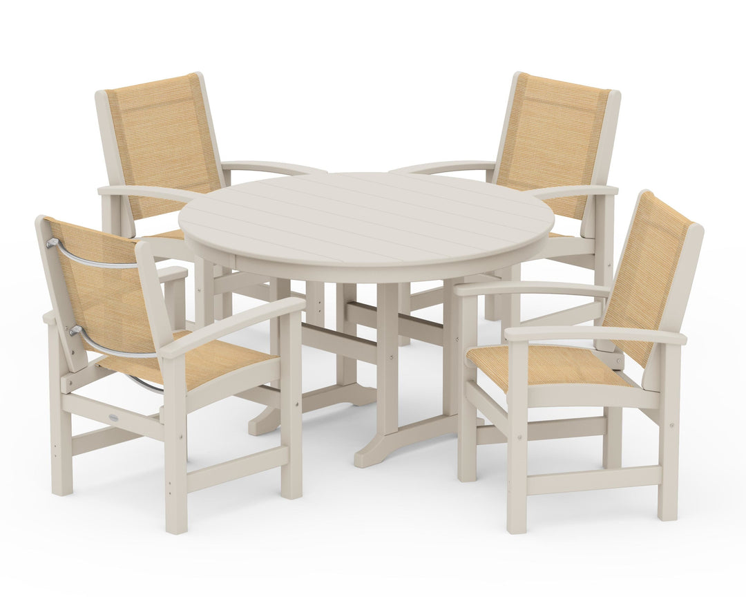 POLYWOOD® Coastal 5-Piece Round Farmhouse Dining Set