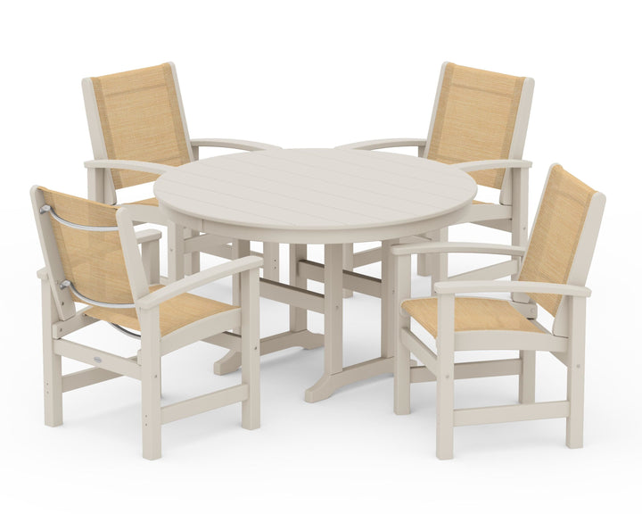 POLYWOOD® Coastal 5-Piece Round Farmhouse Dining Set