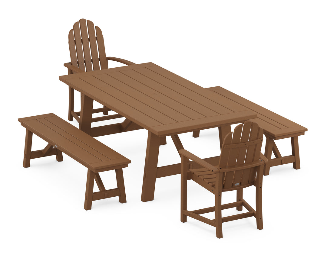 POLYWOOD® Classic Adirondack 5-Piece Rustic Farmhouse Dining Set With Benches