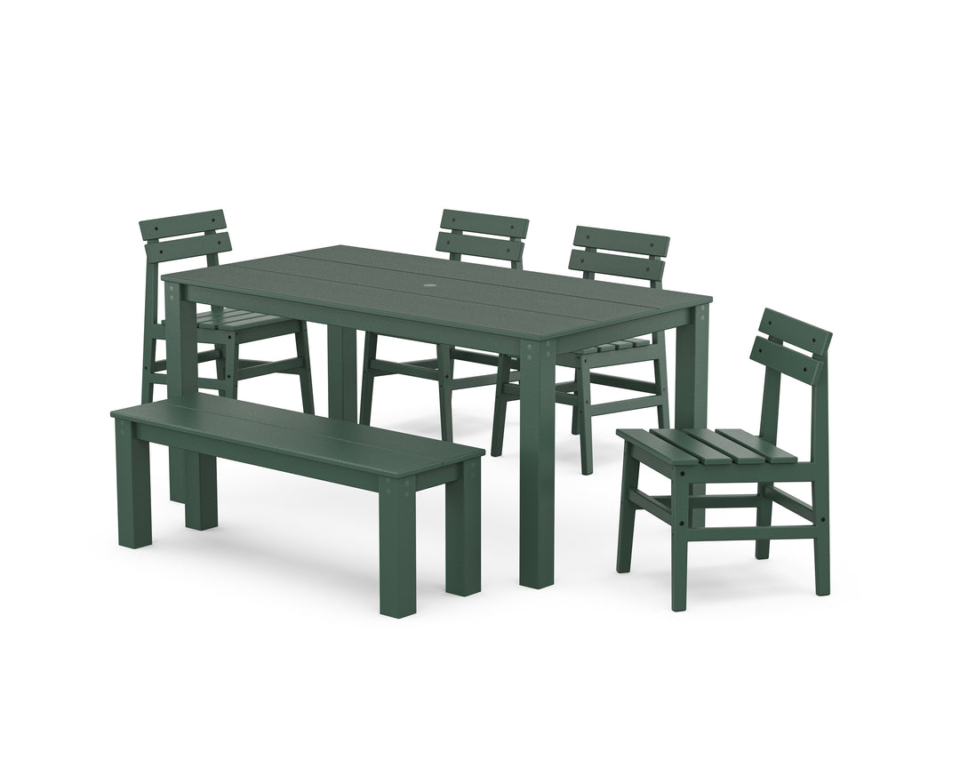 POLYWOOD® Modern Studio Plaza Chair 6-Piece Parsons Dining Set with Bench