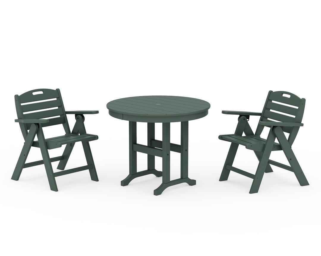 POLYWOOD® Nautical Folding Lowback Chair 3-Piece Round Dining Set
