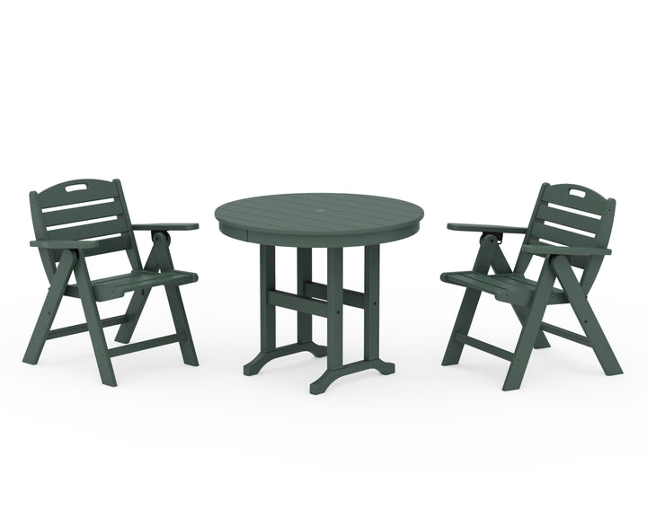 POLYWOOD® Nautical Folding Lowback Chair 3-Piece Round Dining Set