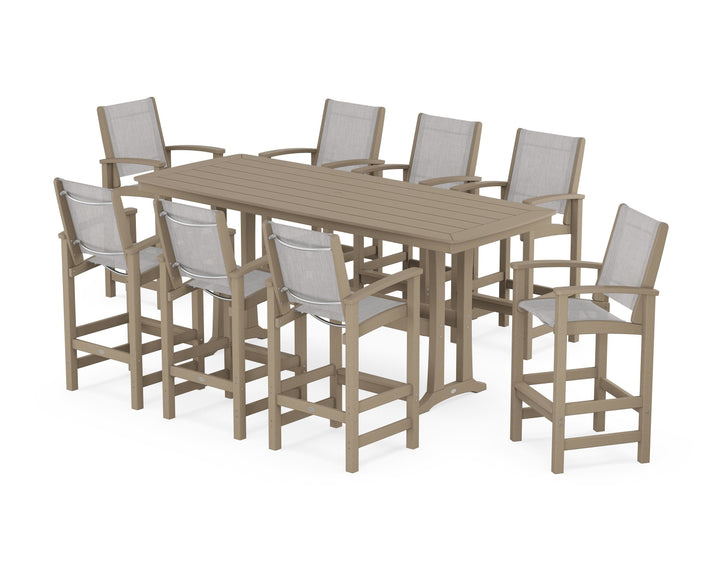 POLYWOOD® Coastal 9-Piece Bar Set with Trestle Legs