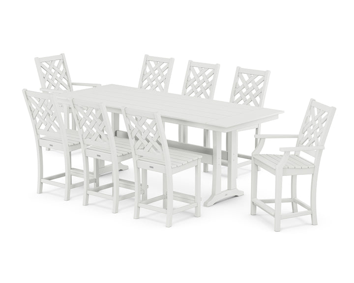 Country Living Wovendale 9-Piece Farmhouse Counter Set with Trestle Legs