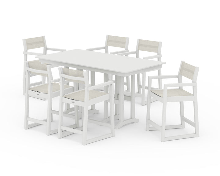 POLYWOOD® EDGE Sling Arm Chair 7-Piece Farmhouse Counter Set