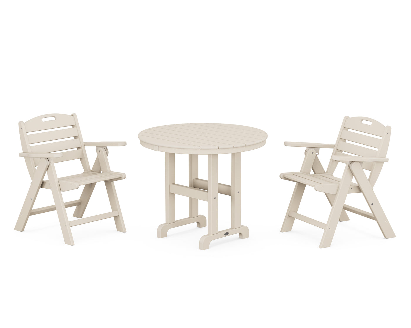 Nautical Folding Lowback Chair 3-Piece Round Dining Set