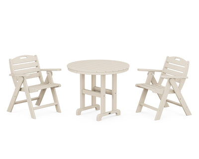 Nautical Folding Lowback Chair 3-Piece Round Dining Set