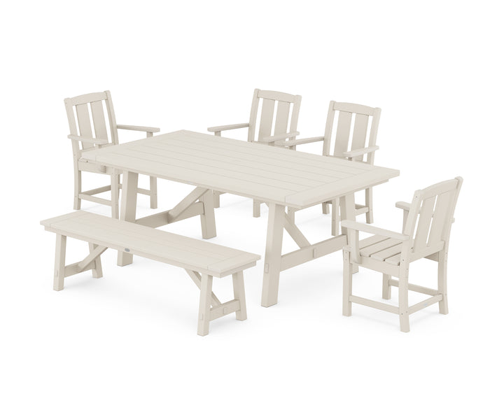 POLYWOOD® Mission 6-Piece Rustic Farmhouse Dining Set with Bench