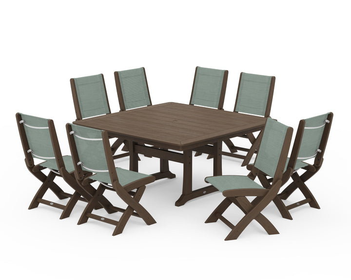 POLYWOOD® Coastal Folding Side Chair 9-Piece Dining Set with Trestle Legs