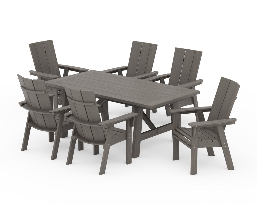 POLYWOOD® Modern Curveback Adirondack 7-Piece Rustic Farmhouse Dining Set