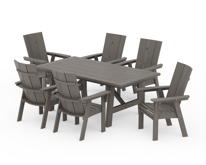 POLYWOOD® Modern Curveback Adirondack 7-Piece Rustic Farmhouse Dining Set