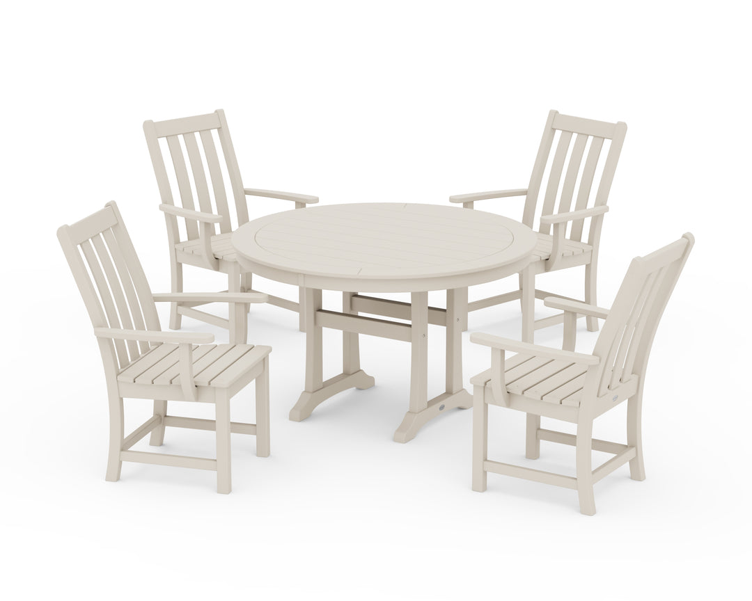 POLYWOOD® Vineyard 5-Piece Round Dining Set with Trestle Legs