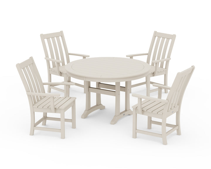 POLYWOOD® Vineyard 5-Piece Round Dining Set with Trestle Legs