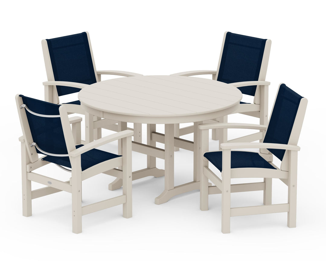 POLYWOOD® Coastal 5-Piece Round Farmhouse Dining Set