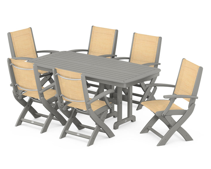POLYWOOD® Coastal Folding Arm Chair 7-Piece Dining Set