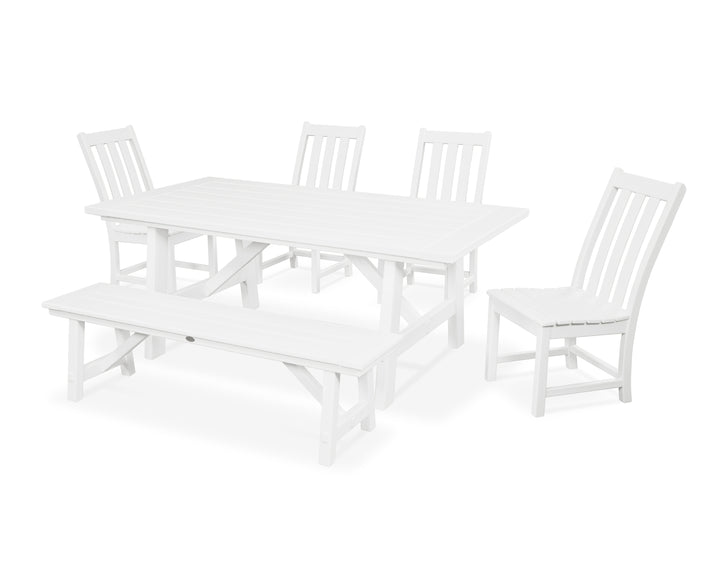 POLYWOOD® Vineyard 6-Piece Rustic Farmhouse Side Chair Dining Set with Bench