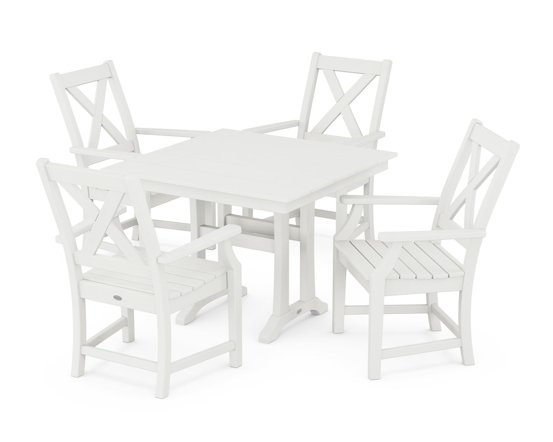 POLYWOOD® Braxton 5-Piece Farmhouse Dining Set With Trestle Legs