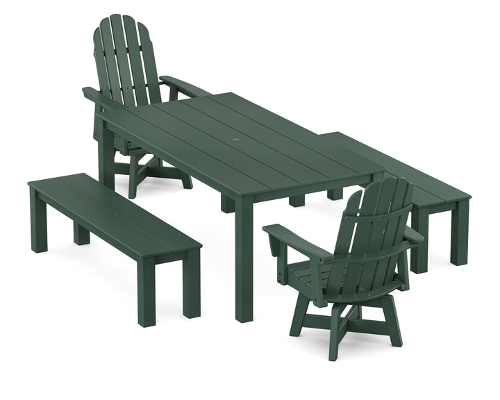 POLYWOOD® Vineyard Curveback Adirondack 5-Piece Parsons Swivel Dining Set with Benches