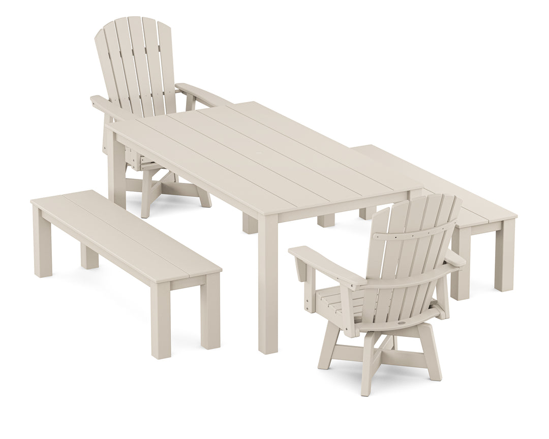 POLYWOOD® Nautical Curveback Adirondack Swivel 5-Piece Parsons Dining Set with Benches