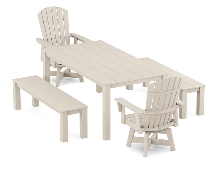 POLYWOOD® Nautical Curveback Adirondack Swivel 5-Piece Parsons Dining Set with Benches