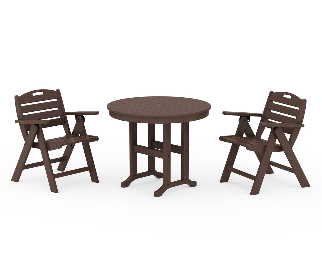 POLYWOOD® Nautical Folding Lowback Chair 3-Piece Round Dining Set