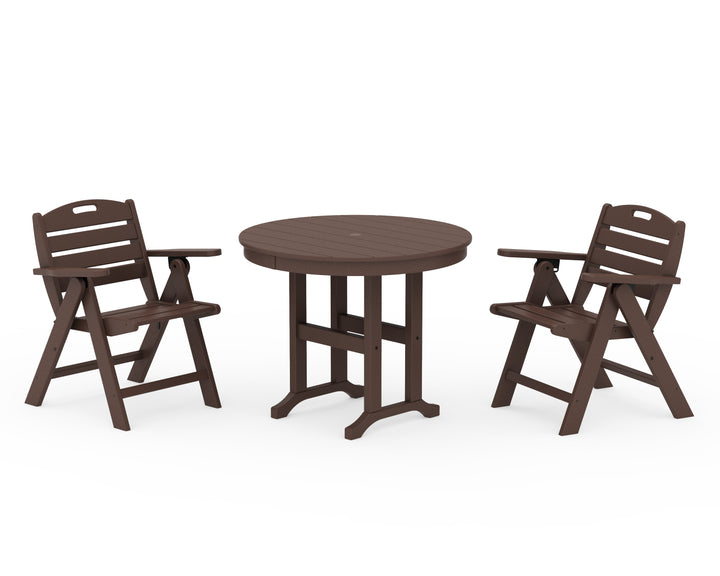 POLYWOOD® Nautical Folding Lowback Chair 3-Piece Round Dining Set