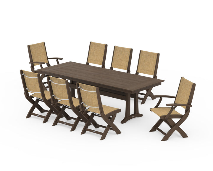 POLYWOOD® Coastal 9-Piece Folding Dining Chair Farmhouse Dining Set with Trestle Legs