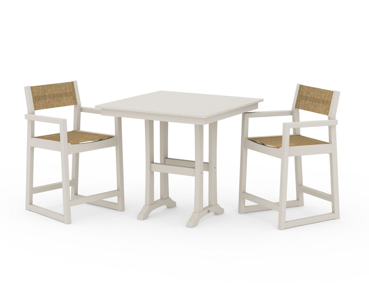 POLYWOOD® EDGE Sling Arm Chair 3-Piece Farmhouse Counter Set with Trestle Legs