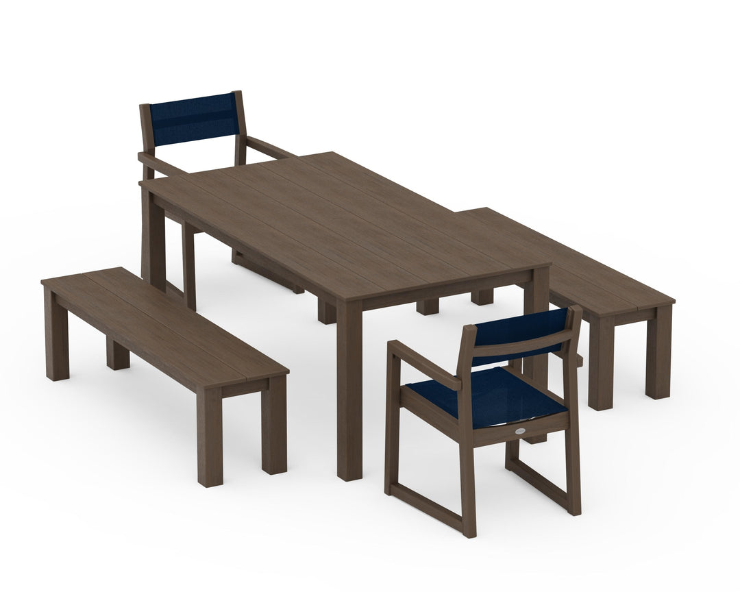 POLYWOOD® EDGE Sling Arm Chair 5-Piece Parsons Dining Set with Benches