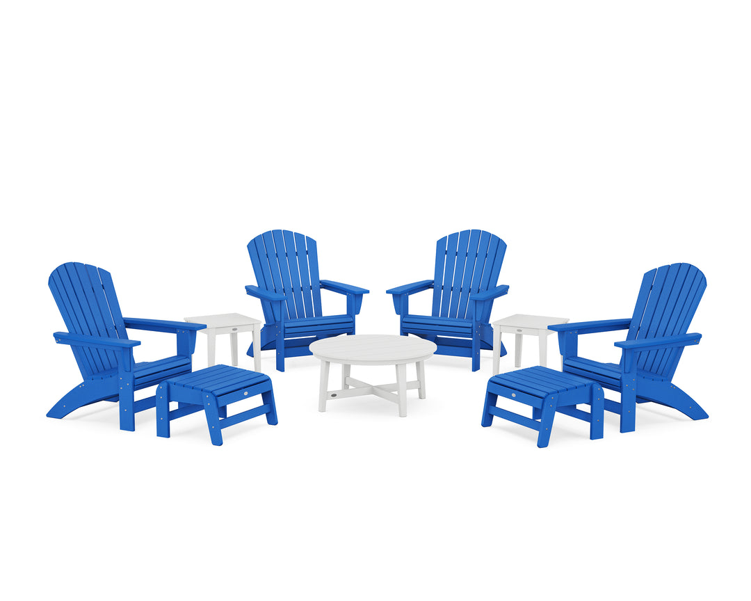 POLYWOOD® Nautical Grand Adirondack 9-Piece Conversation Set