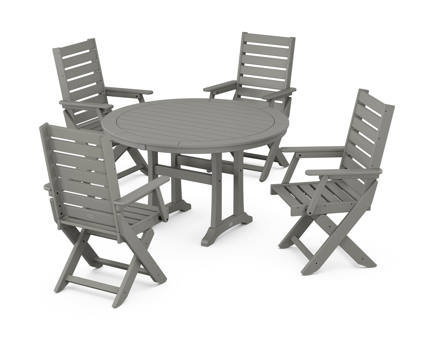 Captain Folding Chair 5-Piece Round Dining Set with Trestle Legs