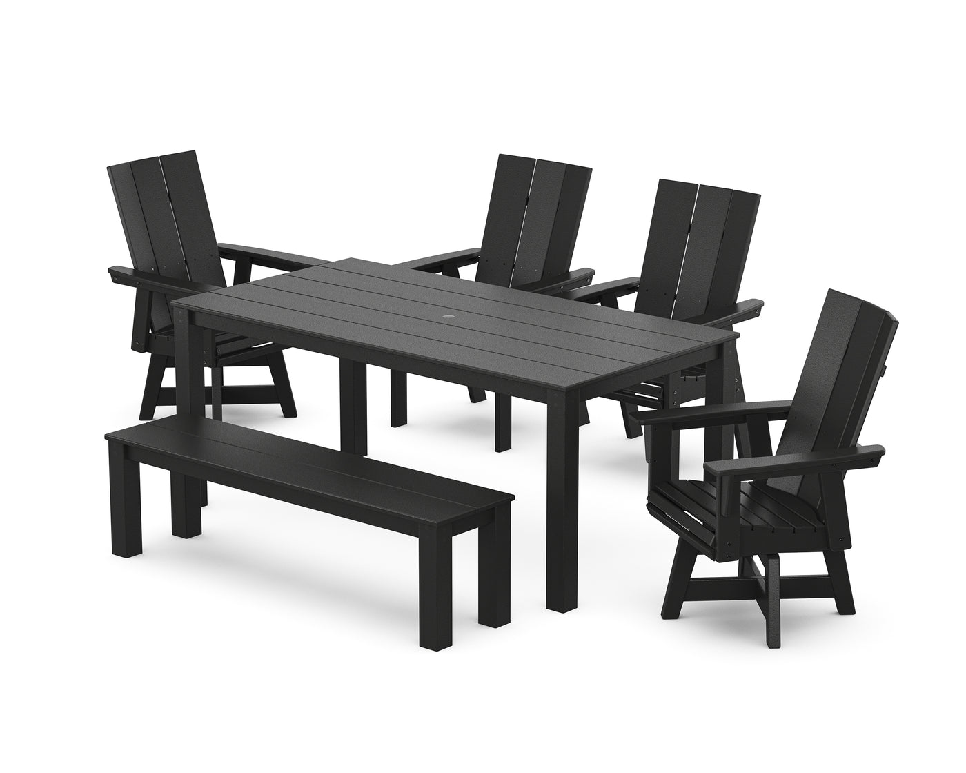 Modern Curveback Adirondack 6-Piece Parsons Swivel Dining Set with Bench