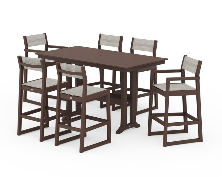 POLYWOOD® EDGE Sling 7-Piece Farmhouse Bar Set with Trestle Legs