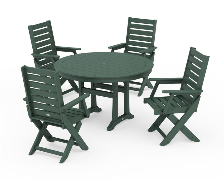 POLYWOOD® Captain Folding Chair 5-Piece Round Dining Set with Trestle Legs