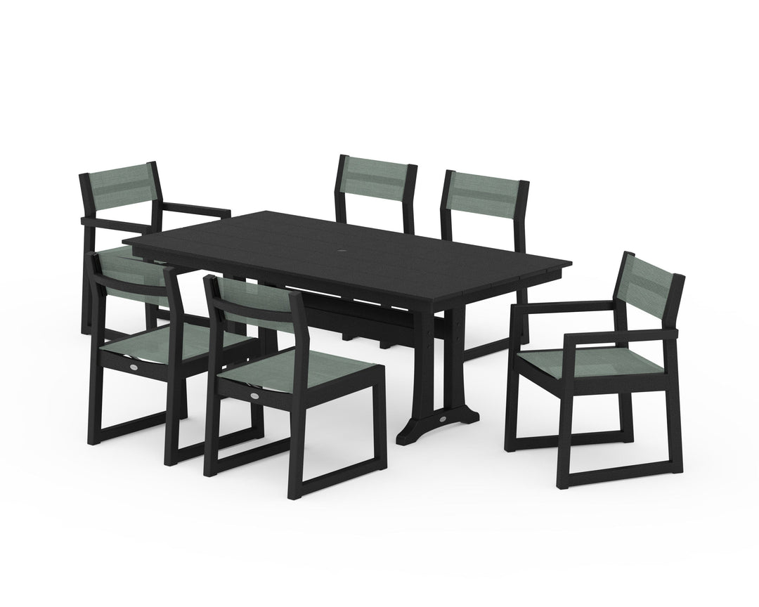POLYWOOD® EDGE Sling 7-Piece Farmhouse Trestle Dining Set