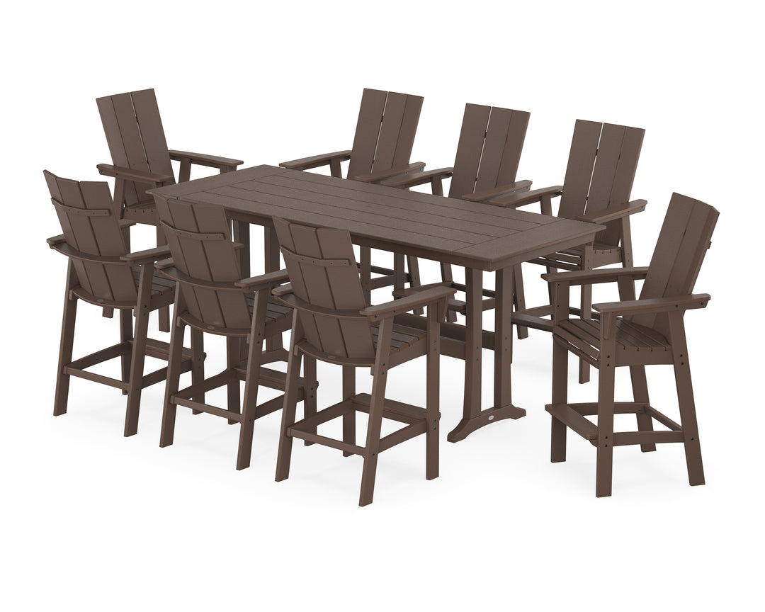 POLYWOOD® Modern Curveback Adirondack 9-Piece Farmhouse Bar Set with Trestle Legs