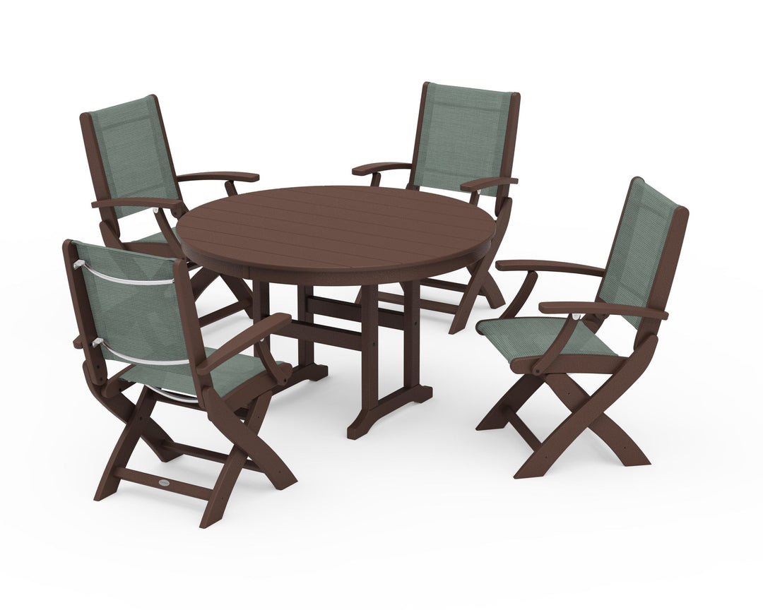POLYWOOD® Coastal Folding Chair 5-Piece Round Dining Set