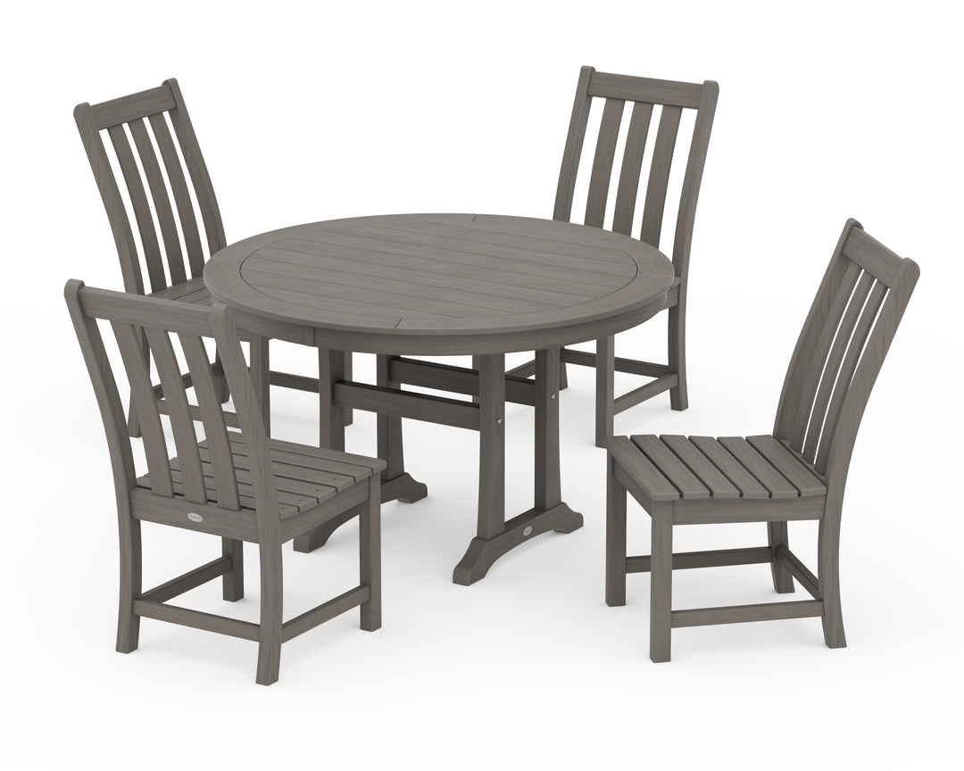 POLYWOOD® Vineyard Side Chair 5-Piece Round Dining Set With Trestle Legs