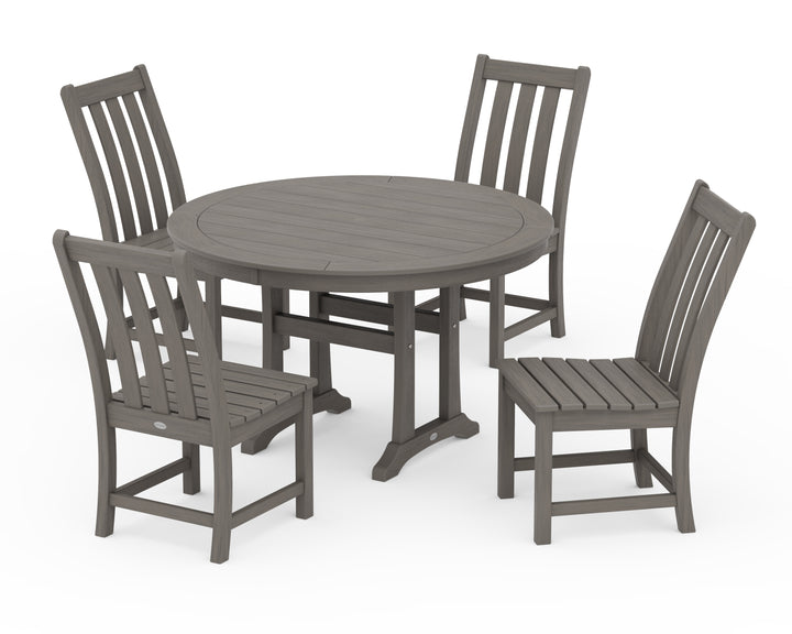 POLYWOOD® Vineyard Side Chair 5-Piece Round Dining Set With Trestle Legs