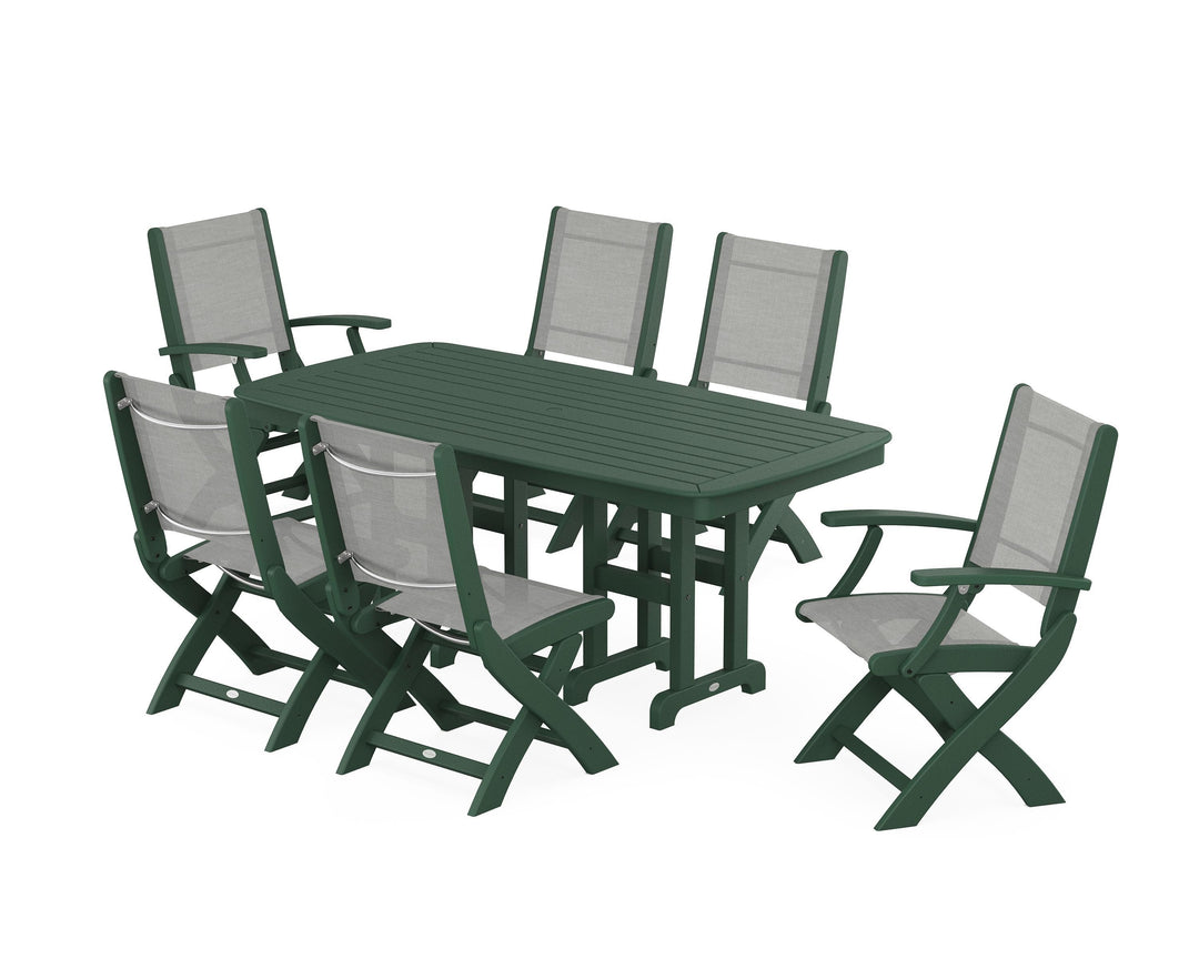 POLYWOOD® Coastal Folding Chair 7-Piece Dining Set