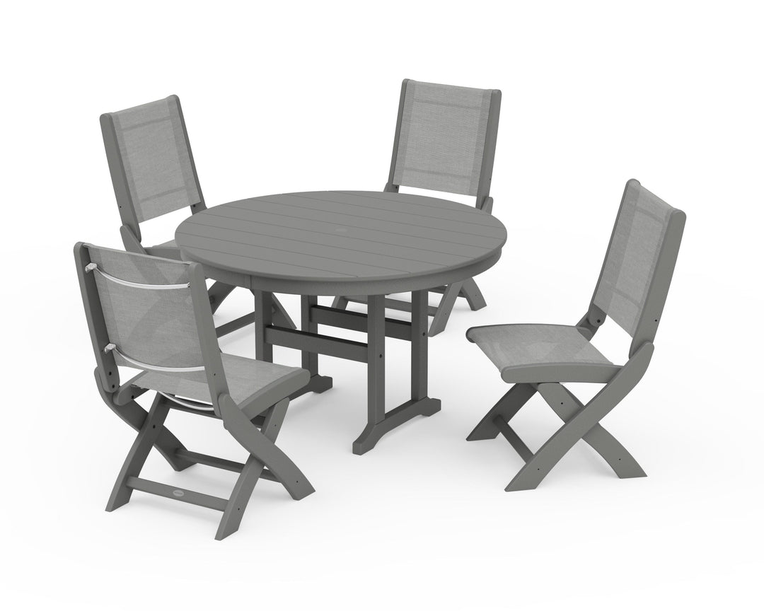 POLYWOOD® Coastal Folding Side Chair 5-Piece Round Dining Set