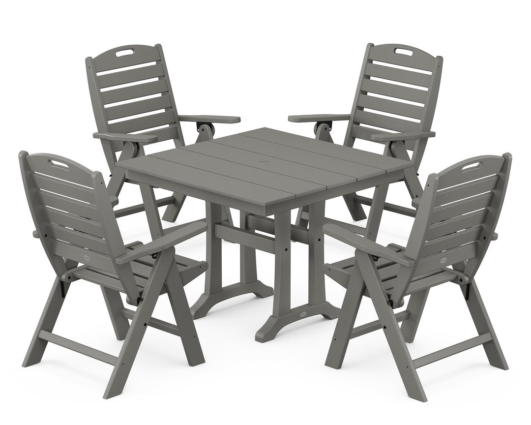 POLYWOOD® Nautical Folding Highback Chair 5-Piece Farmhouse Trestle Dining Set