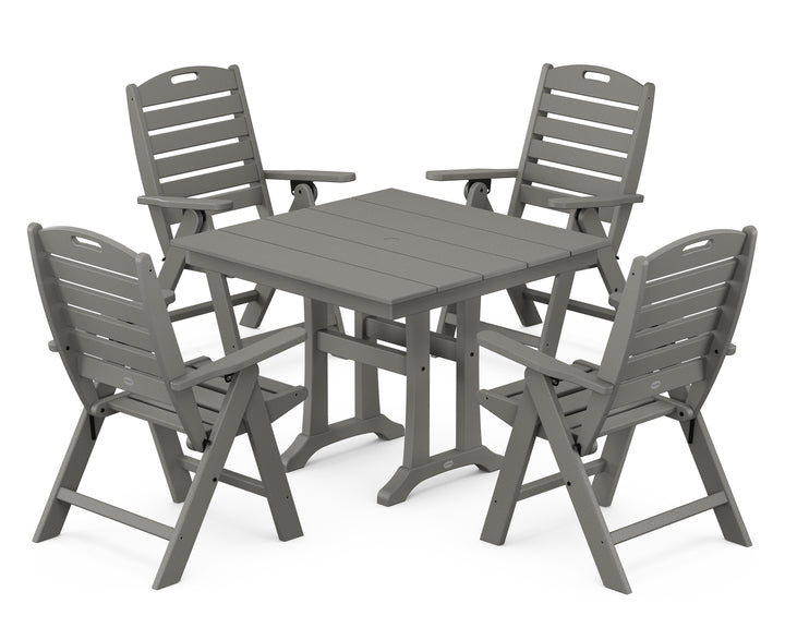 POLYWOOD® Nautical Folding Highback Chair 5-Piece Farmhouse Trestle Dining Set