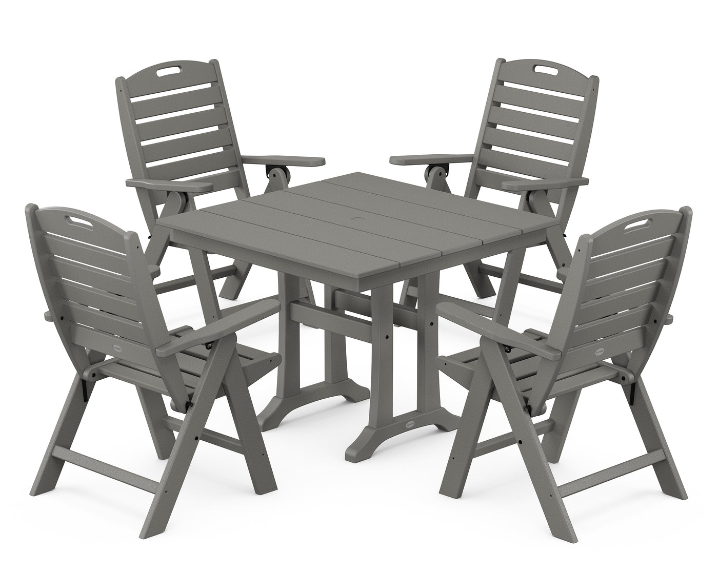 Nautical Folding Highback Chair 5-Piece Farmhouse Trestle Dining Set