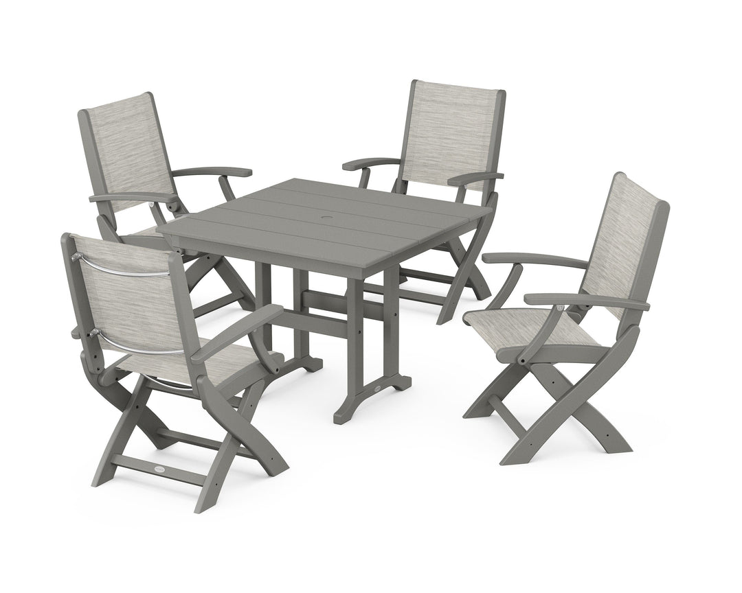 POLYWOOD® Coastal Folding Chair 5-Piece Farmhouse Dining Set