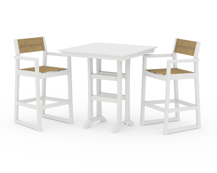 POLYWOOD® EDGE Sling Arm Chair 3-Piece Farmhouse Bar Set with Trestle Legs