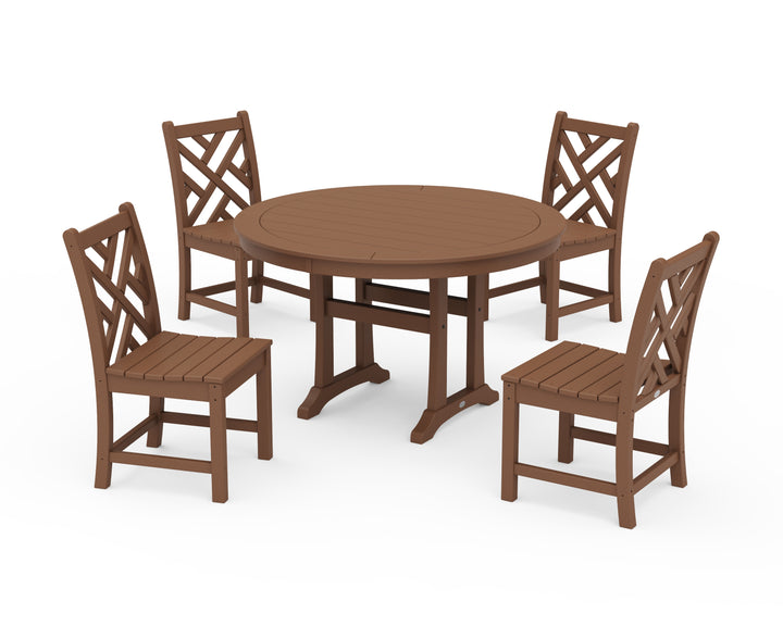 POLYWOOD® Chippendale Side Chair 5-Piece Round Dining Set With Trestle Legs