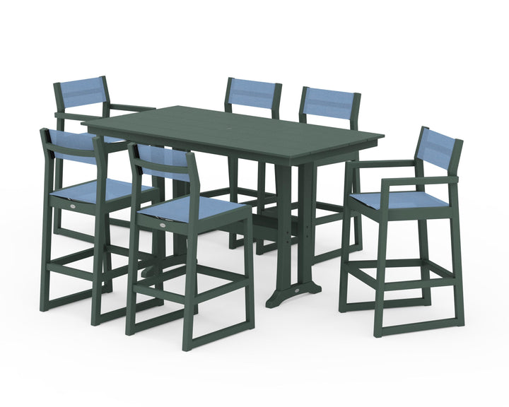 POLYWOOD® EDGE Sling 7-Piece Farmhouse Bar Set with Trestle Legs