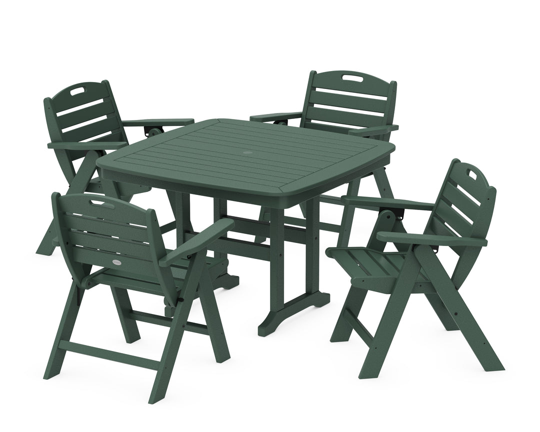 POLYWOOD® Nautical Folding Lowback Chair 5-Piece Dining Set with Trestle Legs